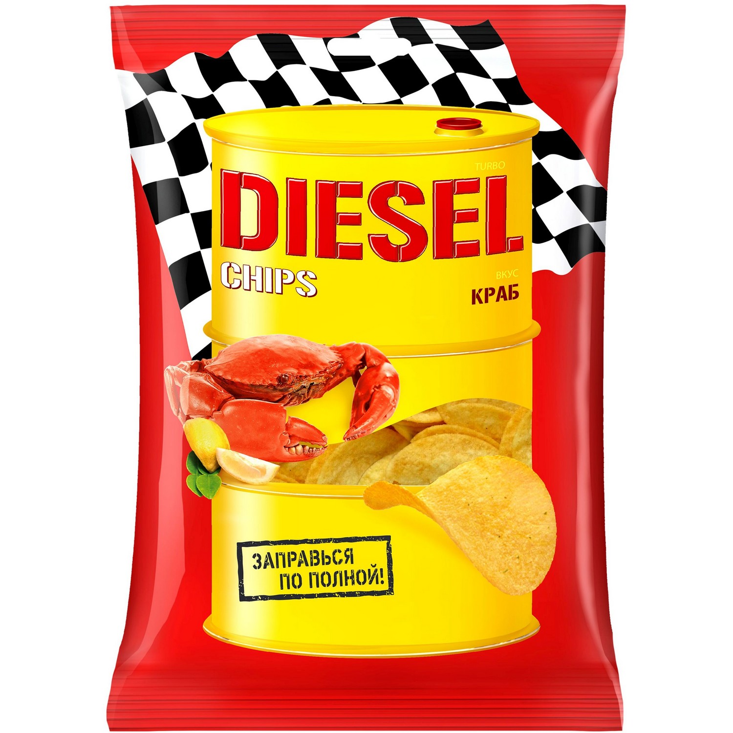 Хрустящие картофельные чипсы Turbo Diesel со вкусом краба, 75 грамм