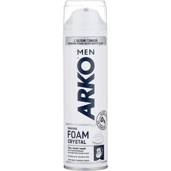 Пена для бритья ARKO Men Crystal для чувствительной кожи с белой глиной, 200 мл