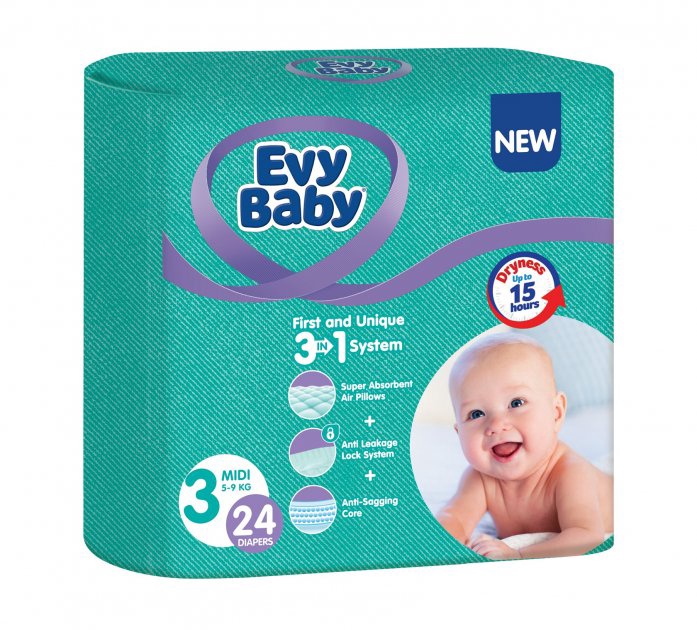 Подгузники для детей Evy Baby Midi 3, 24 штуки