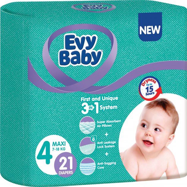 Подгузники для детей EVY BABY Maxi 4, 21 шт.