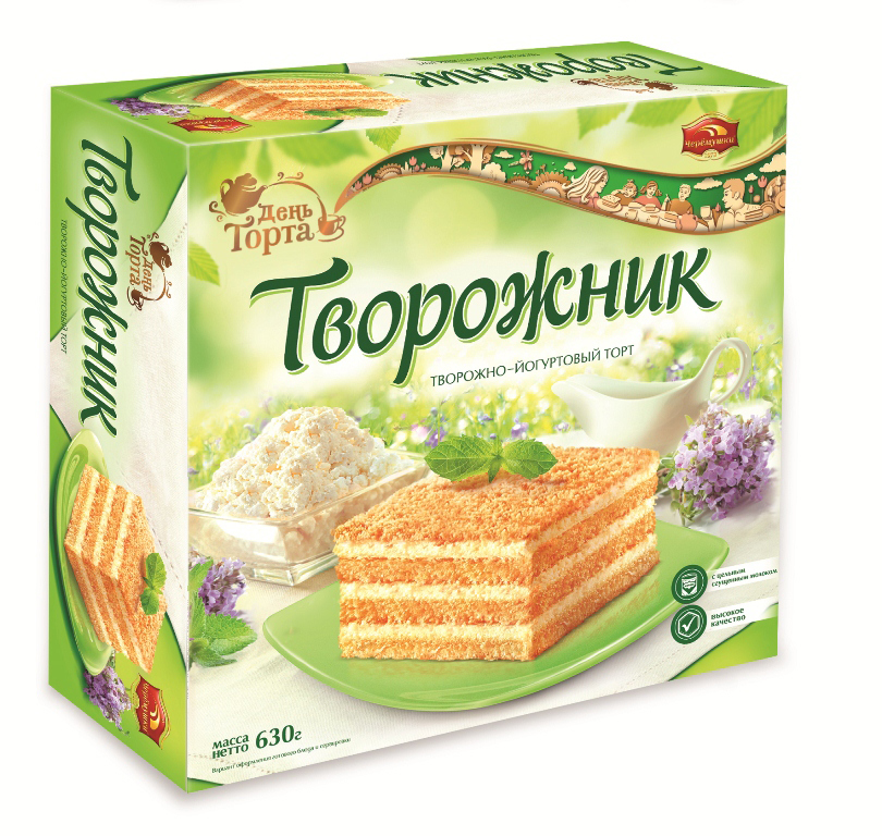 Торт творожно йогуртовый Черемушки с бисквитными коржами и йогуртовой начинкой