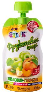 Фруктовое пюре яблоко персик Suntik 100 грамм, без сахара и консервантов