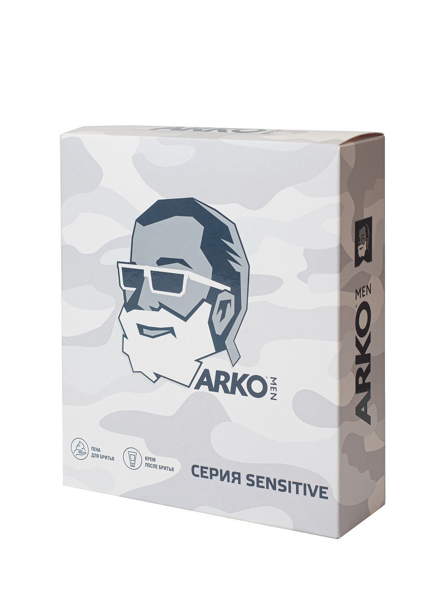 Набор для мужчин ARKO Man Sensitive: пена для бритья 200 мл и крем после бритья 50 мл, 23 шт. в коробке