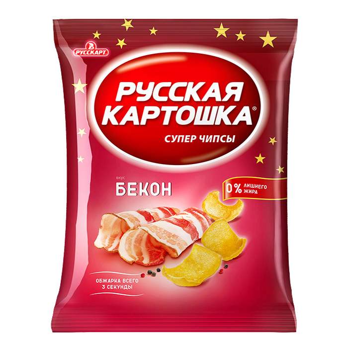 Чипсы Русская картошка со вкусом бекона 50 г, упаковка 24 шт