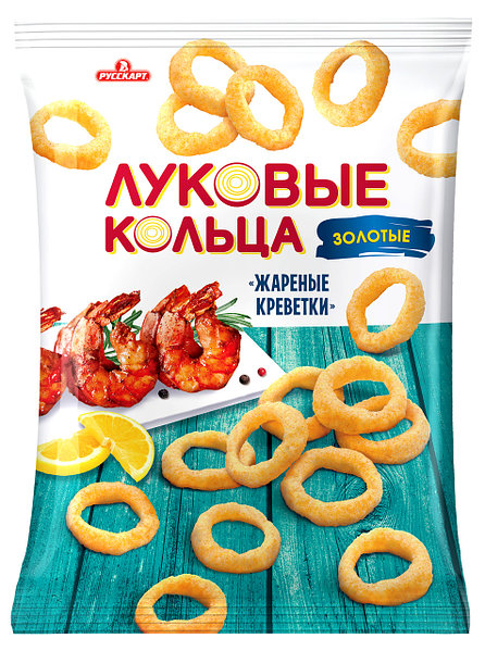 Хрустящие луковые кольца со вкусом жареных креветок Золотые 90 г 12 шт