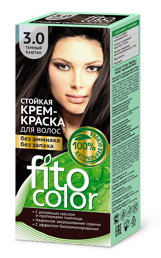 Краска для волос Fitocolor тон 3.0 темный каштан 115 мл безаммиачная крем краска с экстрактом шалфея