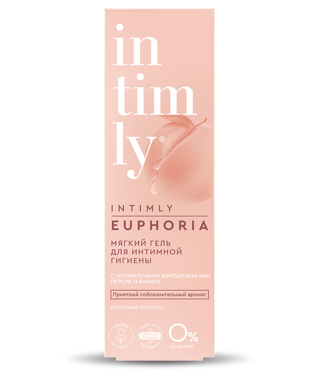 Гель для интимной гигиены INTIMLY Euphoria с афродизиаками, аромат персика и ванили, 220 мл