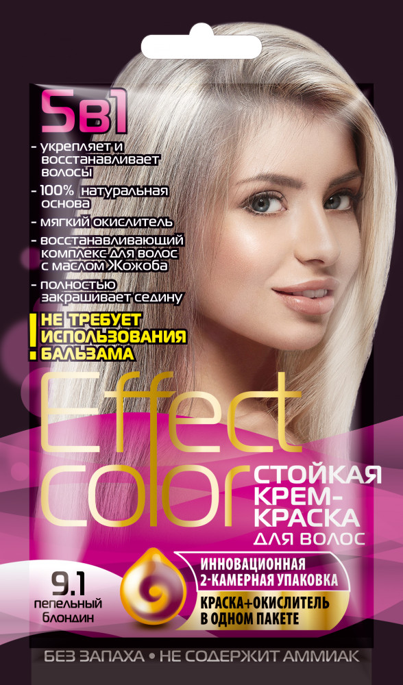 Стойкая крем краска для волос Effect, оттенок Пепельный блондин, объем 50 мл