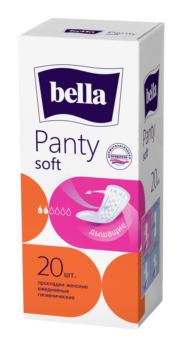 Ежедневные анатомические прокладки Bella Panty Soft 20 штук, толщиной 3 мм с бархатистым покрытием