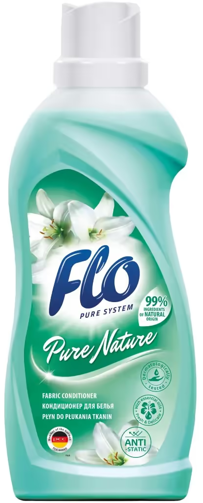 Ополаскиватель для тканей FLO Nature 1 литр с ароматом фруктов и цветов, легко глажка и предотвращение электризации тканей