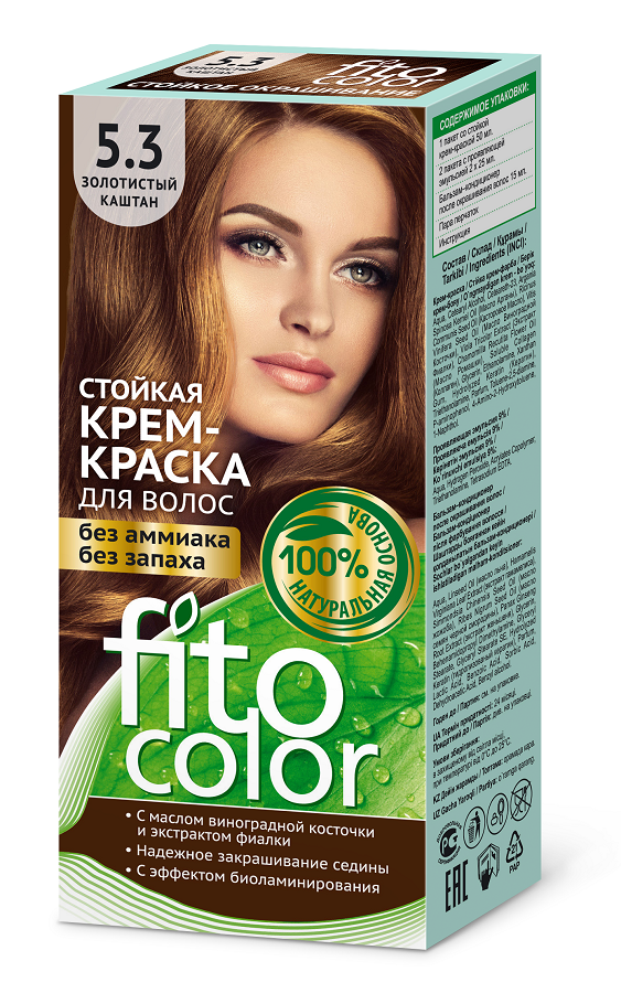 Краска для волос Fitocolor, тон 5.3 Золотистый Каштан, 115 мл, Стойкая крем краска без аммиака с био ламинированием