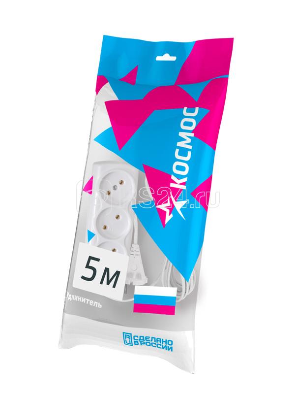 удлинитель 5 метров космос с 3 розетками на 6 ампер шввп 2х0.75 р16 010 россия