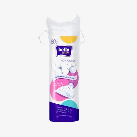 Косметические ватные диски Bella Cotton круглые 80 штук, 100% хлопок, антиаллергенные