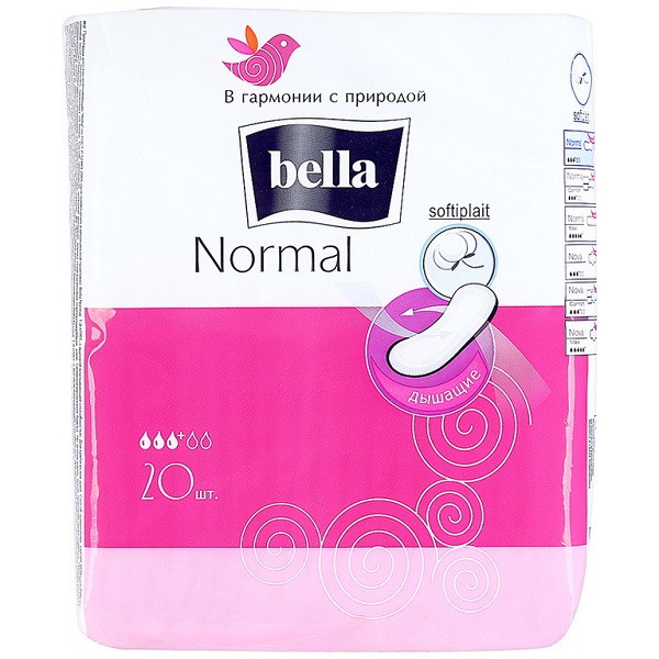 Гигиенические прокладки Bella Normal без крылышек, 20 штук, стандартной толщины, дышащие, на основе мягкого материала Softiplait.