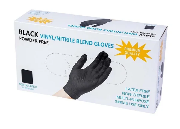 Виниловые перчатки черные неопудренные размер l, 100 штук в упаковке