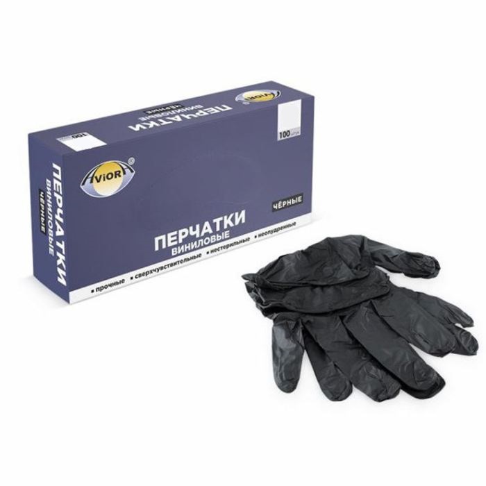 черные виниловые перчатки, неопудренные, размер s, 100 штук в упаковке