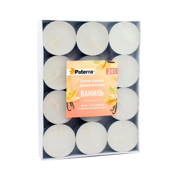 свечи в гильзе ароматизированные с ароматом ванили, 24 штуки в упаковке