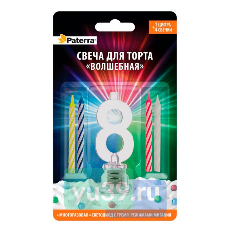 Свеча для торта цифра 8 с LED подсветкой