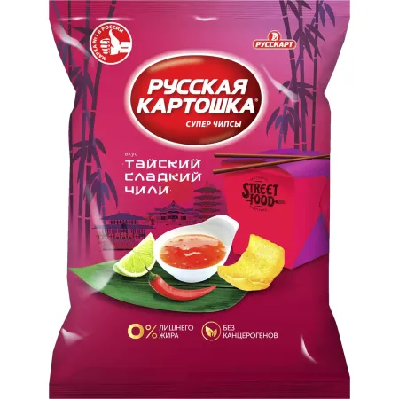Чипсы русская картошка со вкусом тайского сладкого чили, упаковка 10 штук по 105 грамм