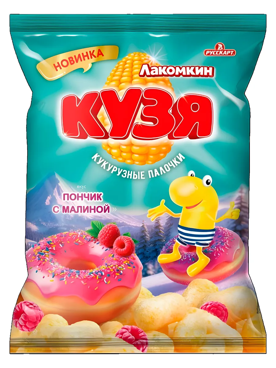 Кукурузные палочки кузя лакомкин со вкусом малиновый пончик 100г  15 шт
