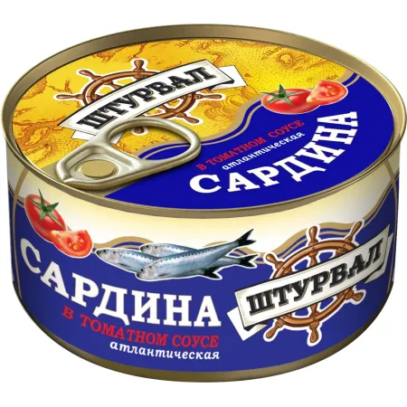 Штурвал рыбные консервы сардина в томатном соусе с ключом 185 грамм 24 штуки