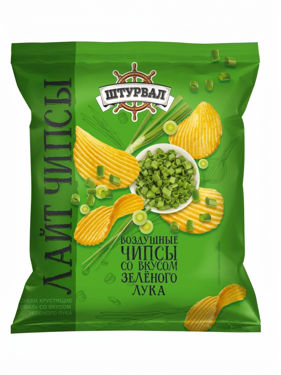 Штурвал чипсы chips lite  овал зеленый лук 65 гр 12