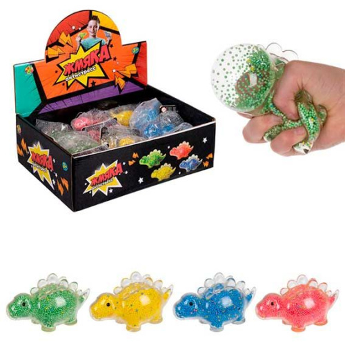 Игрушка антистресс 1toy стегозавр жмяка с пенопластовыми шариками, 4 вида