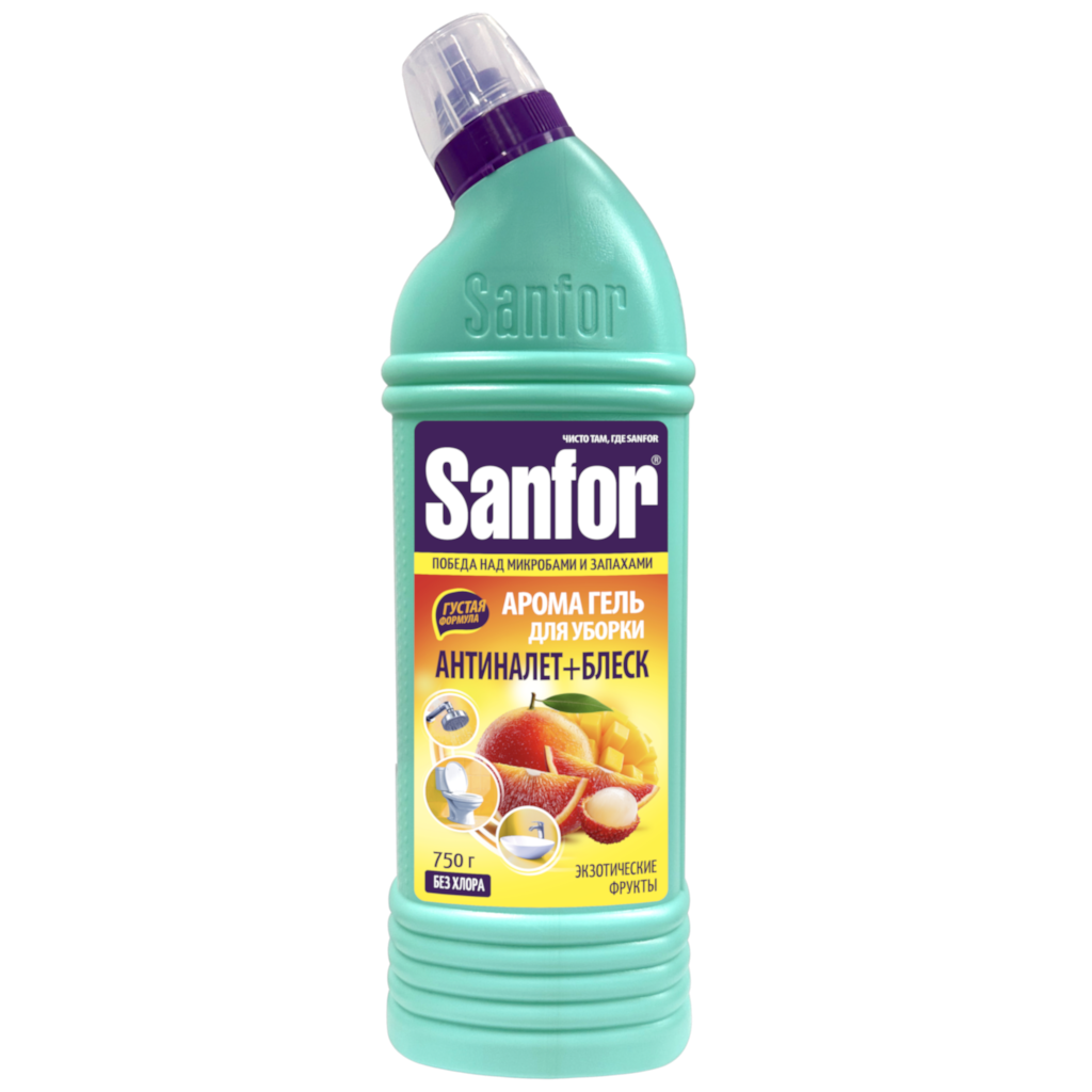 Гель для чистки сантехники sanfor арома экзотические фрукты 750 г