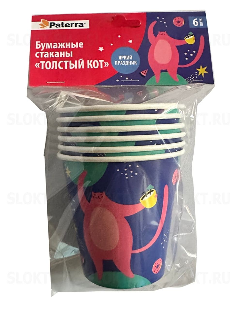 Бумажные стаканы paterra толстый кот 250 мл, 6 шт.