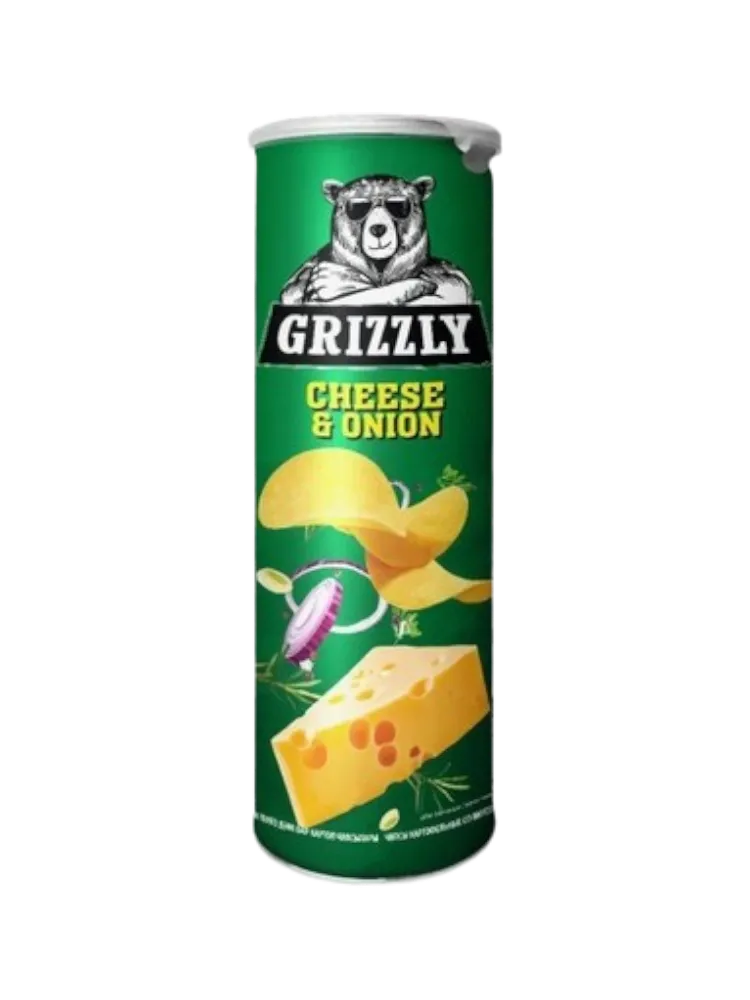 Картофельные чипсы в тубусе grizzly со вкусом сыра и лука 130 грамм