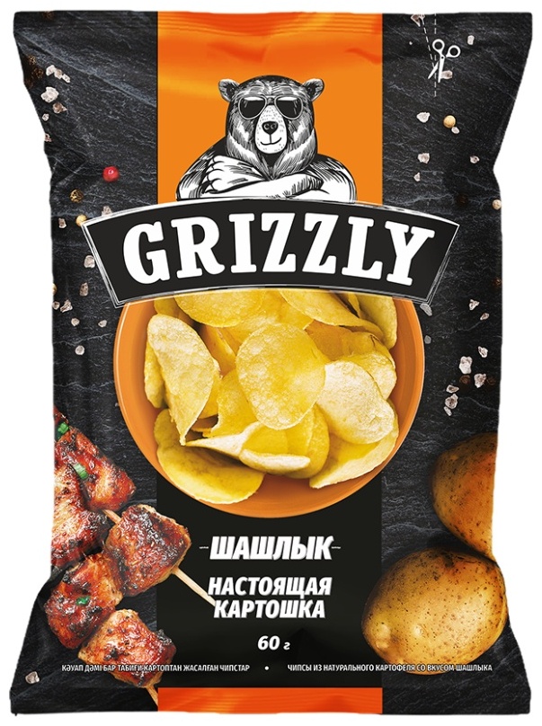 Чипсы grizzly со вкусом шашлыка 55 грамм