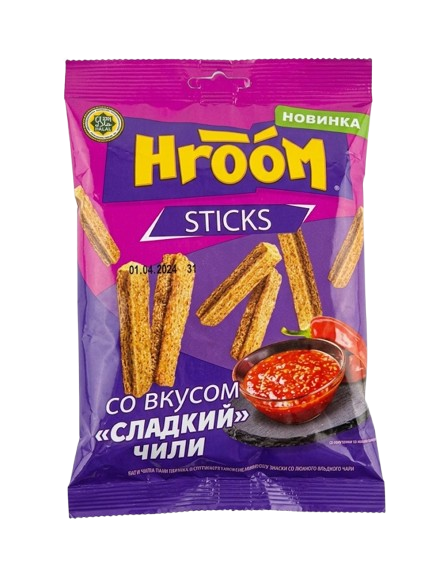 Хрустящие сухарики hroom sticks со вкусом сладкого чили, 60 г (40 шт.)