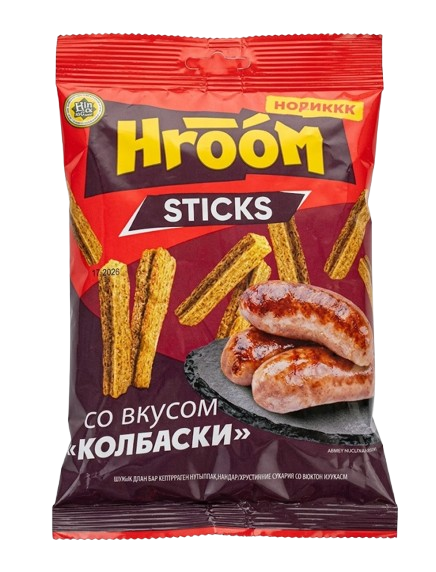 Сухарики хрустящие hroom sticks со вкусом колбасок, 60 г