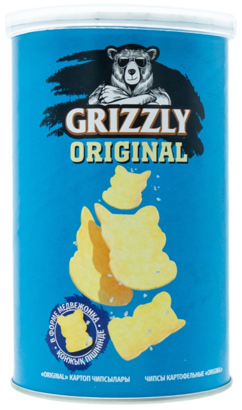 Чипсы grizzly в тубусе, в форме медвежонка, оригинальный вкус, 70 грамм