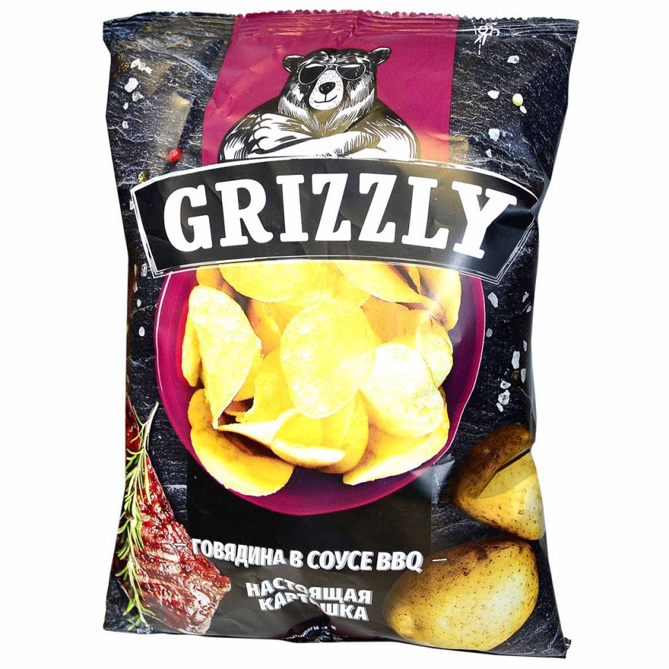 Чипсы grizzly говядина в соусе bbq 55 гр