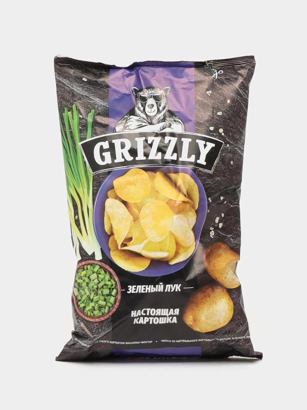 Натуральные чипсы grizzly со вкусом зелёного лука 150 грамм