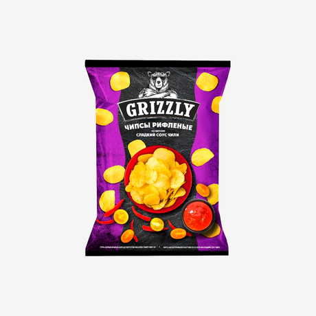 Чипсы рифленые grizzly со вкусом сладкий чили 110 грамм
